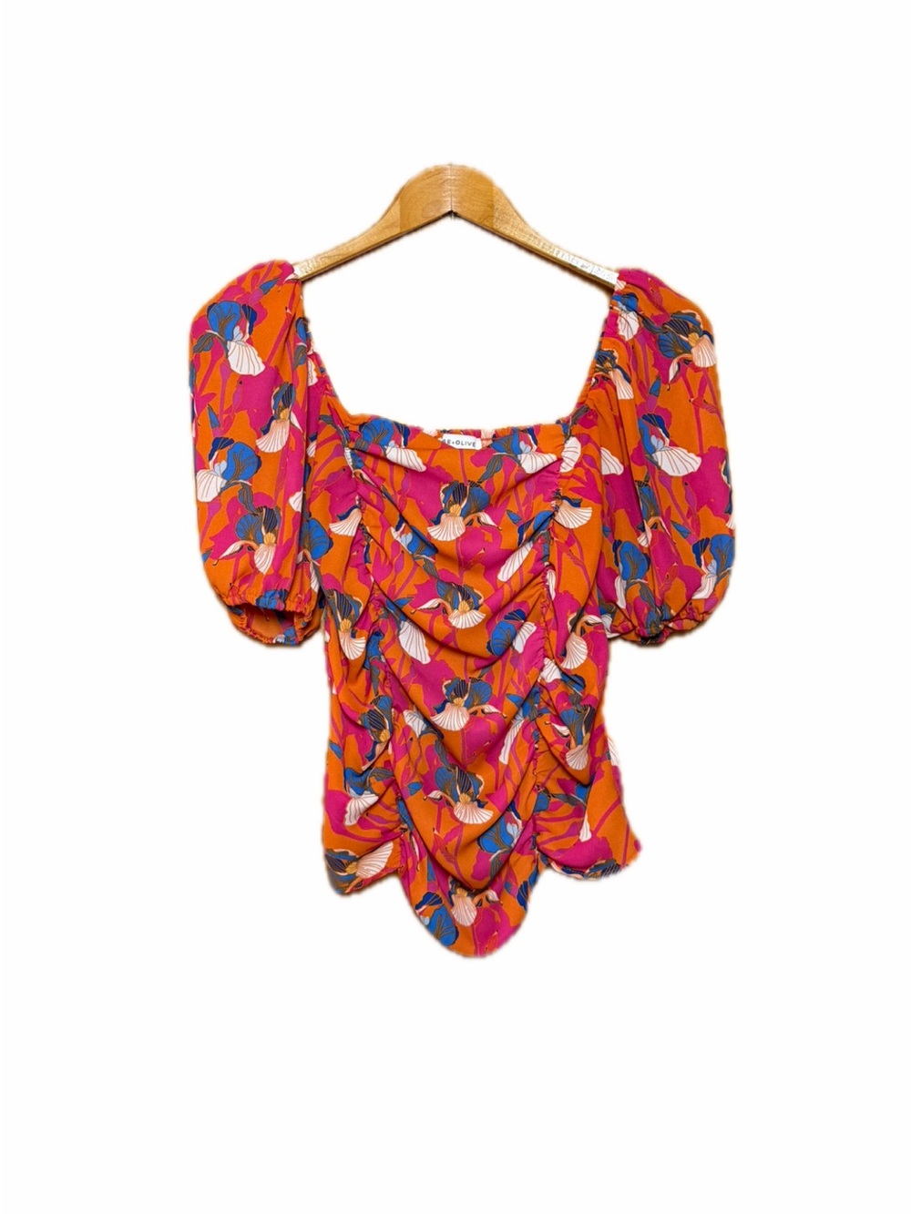Rose & Olive Orange and Pink Floral Puff Sleeve Top